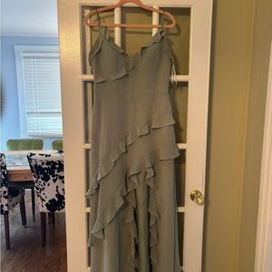 Revelry Asymmetrical Sage Green Dress